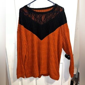 Orange and Black Sweater with Lace Detail